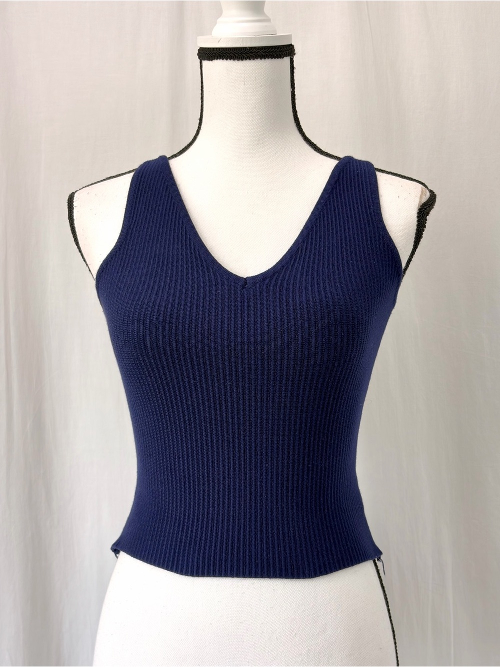 House Of Harlow 1960 Ribbed V-Neck Cropped Tank Top Navy Blue size XS